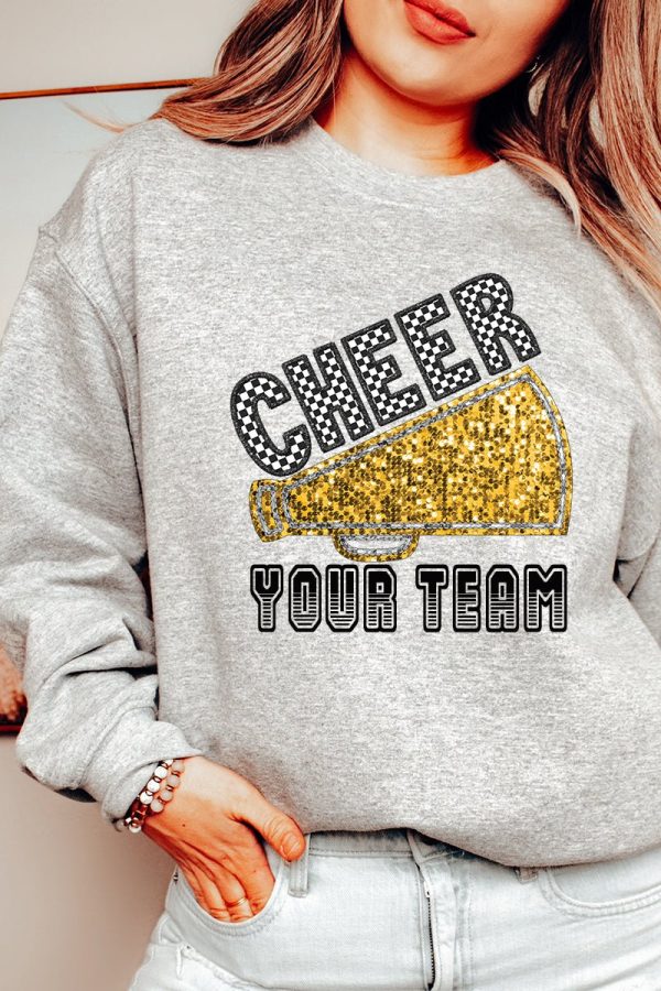 Sequin Gold Cheer Your Team Heavy-weight Crew Sweatshirt Online Sale