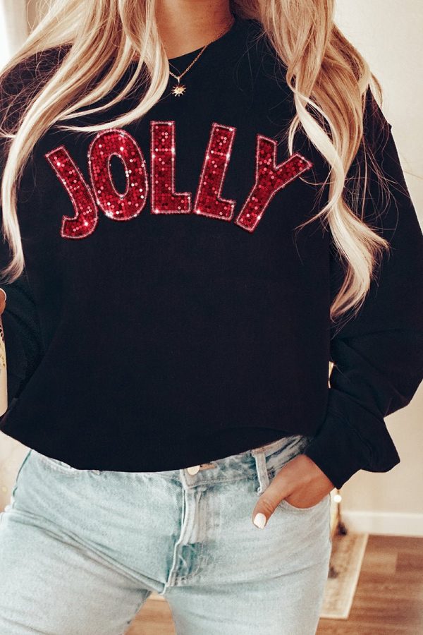 Faux Sequin Red Jolly Transfer Unisex NuBlend Crew Sweatshirt Supply