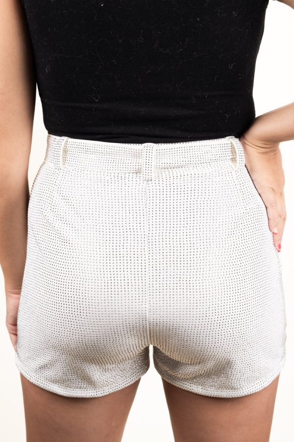 75% OFF DEAL DROP! Saturday Shimmer White Crystal Belted Shorts Online Sale - Image 3