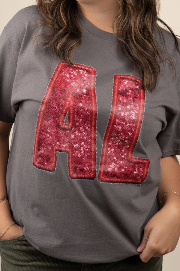 Faux Sequin AL Transfer Short Sleeve Relaxed Fit T-Shirt Online Hot Sale - Image 2