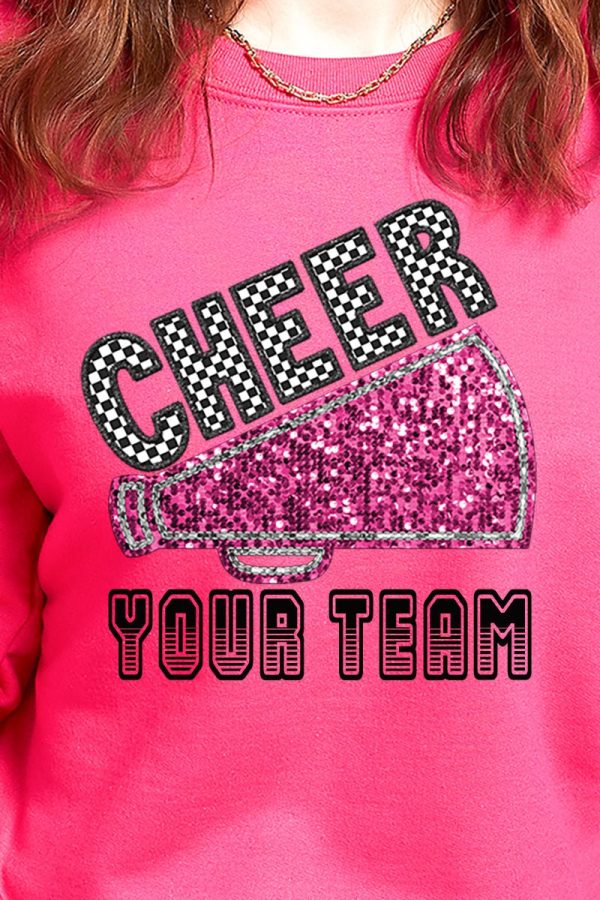 Sequin Pink Cheer Your Team Heavy-weight Crew Sweatshirt Discount - Image 2