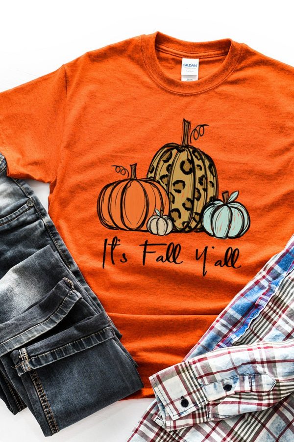 It s Fall Y all Leopard Pumpkin Trio Short Sleeve Relaxed Fit T-Shirt Online Hot Sale