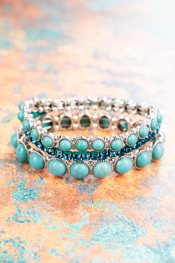 Everlee Turquoise Silvertone Bracelet Set Online now