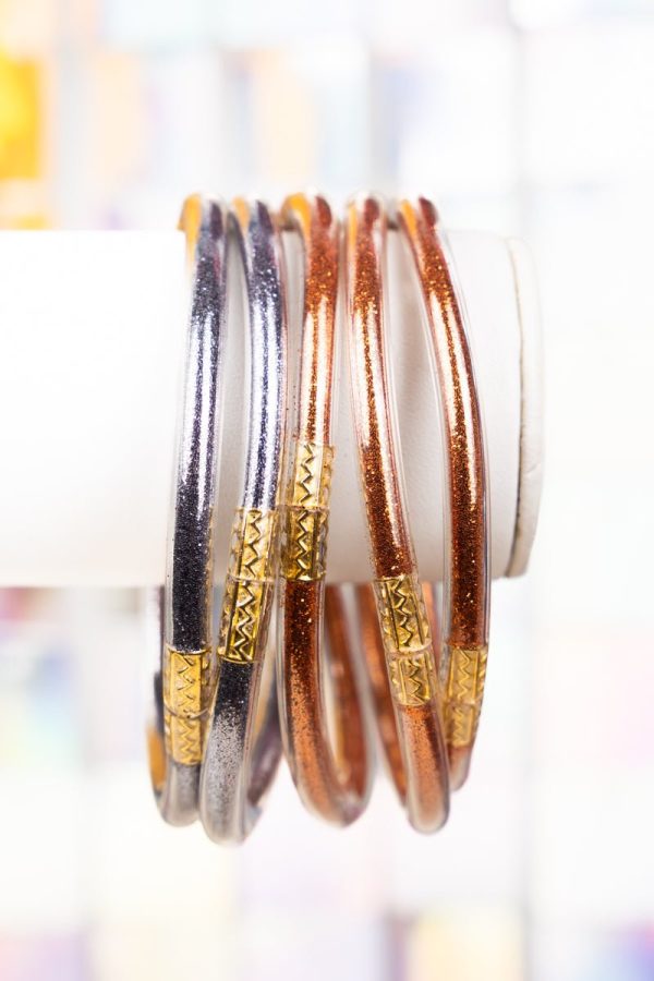75% OFF DEAL DROP! Refuse To Lose Burnt Orange and Blue Glitter Jelly Tube Bracelet Set Sale - Image 2