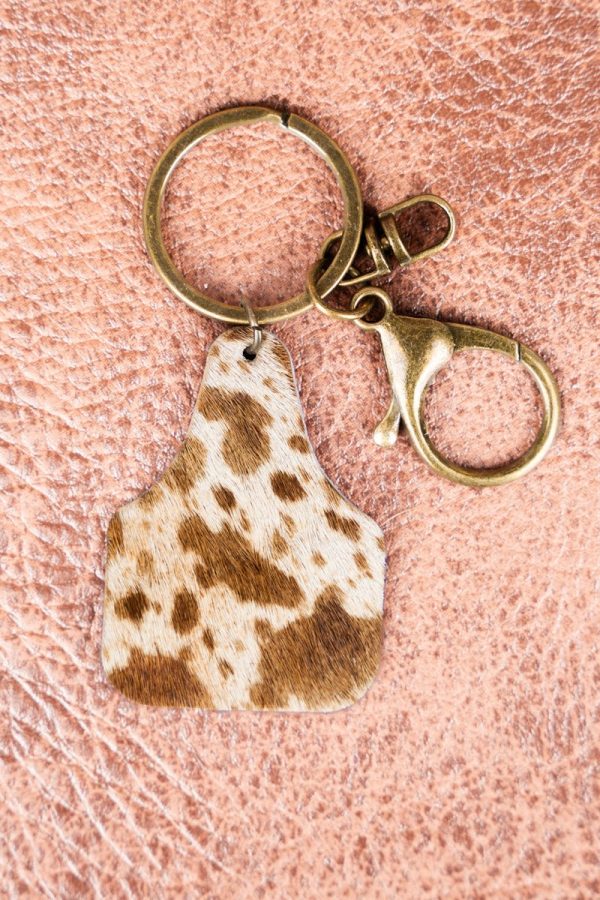 Sunset Canyon Brown Cow Cattle Tag Keychain Hot on Sale