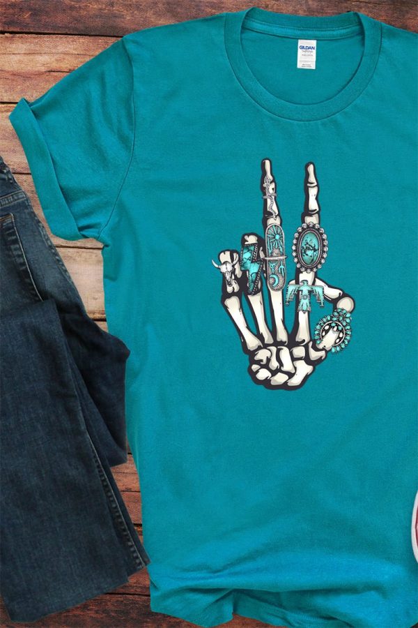 Turquoise Stacked Skeleton Short Sleeve Relaxed Fit T-Shirt Online Sale