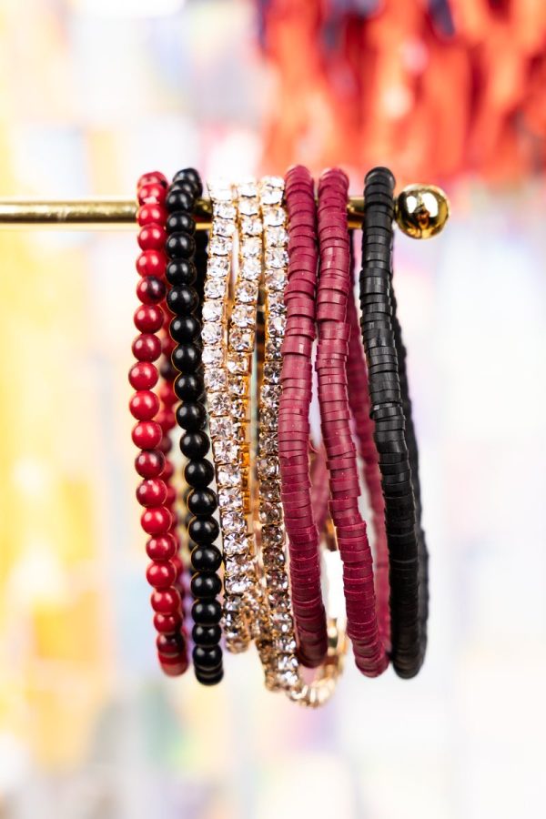 25% OFF! Own The Game Wine and Black Beaded Bracelet Set Hot on Sale
