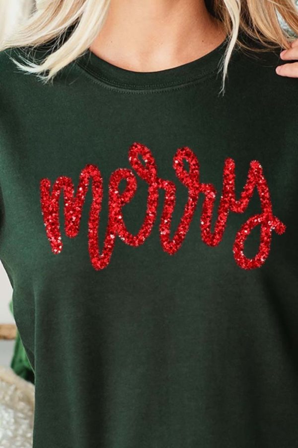 Merry Script Faux Tinsel Transfer Unisex NuBlend Crew Sweatshirt Online now - Image 2