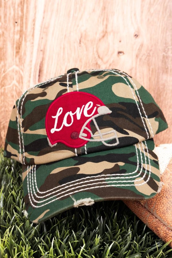 50% OFF CLEARANCE! Distressed Camo  Love  Football Helmet Cap on Sale