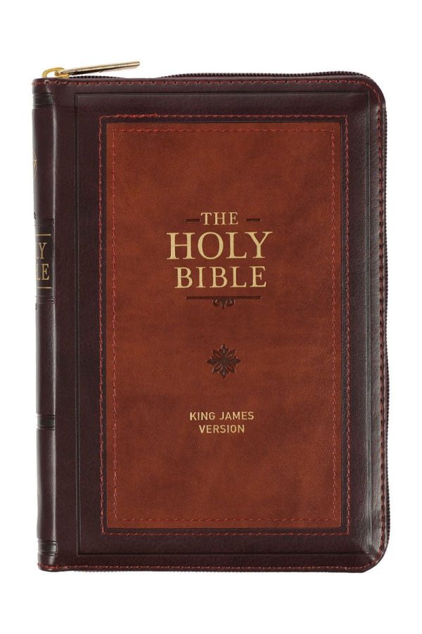 Burgundy and Saddle Tan Faux Leather KJV Zippered Compact Bible Online Hot Sale