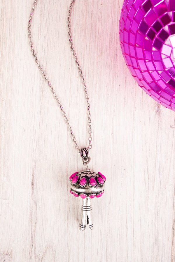 SALE! Pink Beaded Burnished Silvertone Single Squash Blossom Necklace Fashion