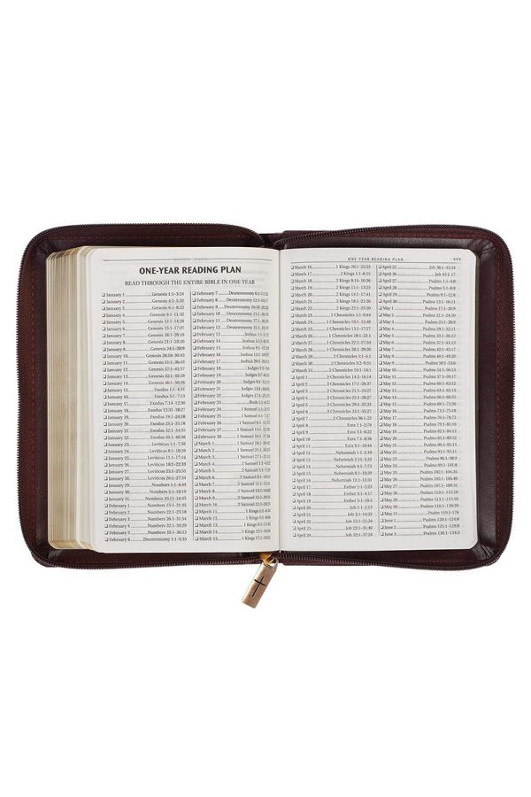 Burgundy and Saddle Tan Faux Leather KJV Zippered Compact Bible Online Hot Sale - Image 3