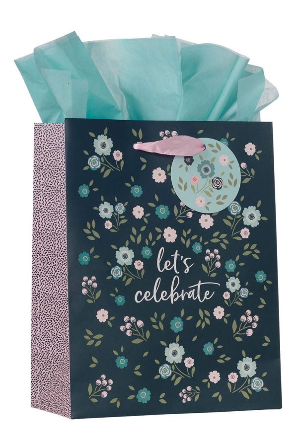 Let s Celebrate Blue Floral Medium Gift Bag Fashion