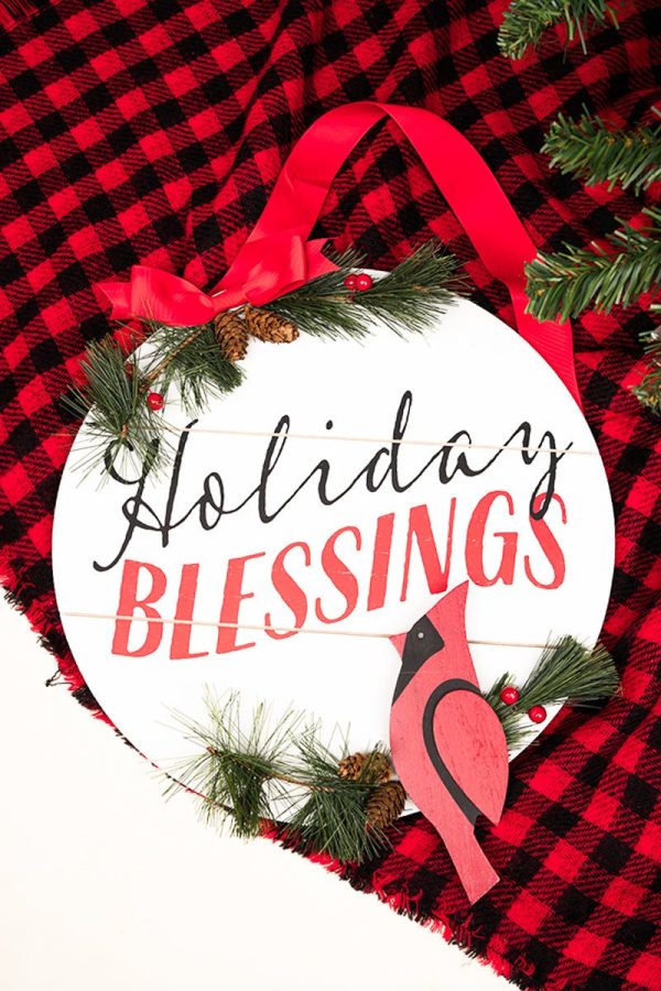 25% OFF! 18 x 15.5  Holiday Blessings  Cardinal Wood Wall Door Sign Discount