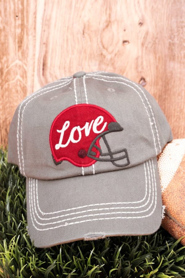 Distressed Light Gray  Love  Football Helmet Cap Discount