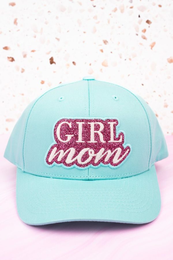 50% OFF CLEARANCE! Mint Blue Glitter  Girl Mom  Snapback Cap For Cheap