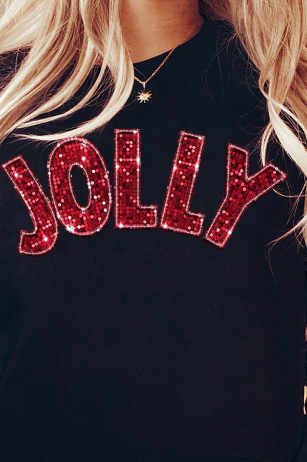 Faux Sequin Red Jolly Transfer Unisex NuBlend Crew Sweatshirt Supply - Image 2