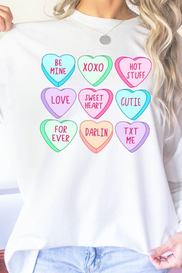 Colorful Candy Hearts Heavy Cotton Long Sleeve Adult T-Shirt Sale