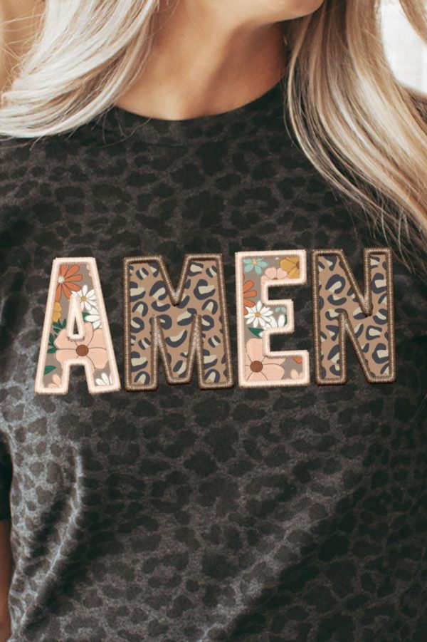 Boho Amen Faux Embroidery Transfer Fine Jersey Tee on Sale - Image 2