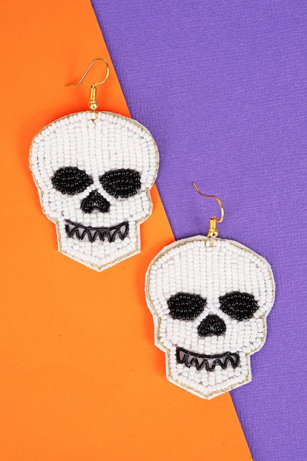 50% OFF CLEARANCE! It s Hallo-Scream Skull Seed Bead Earrings Online