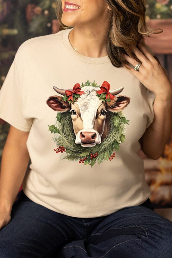 Cow Christmas On The Farm Short Sleeve Relaxed Fit T-Shirt Cheap