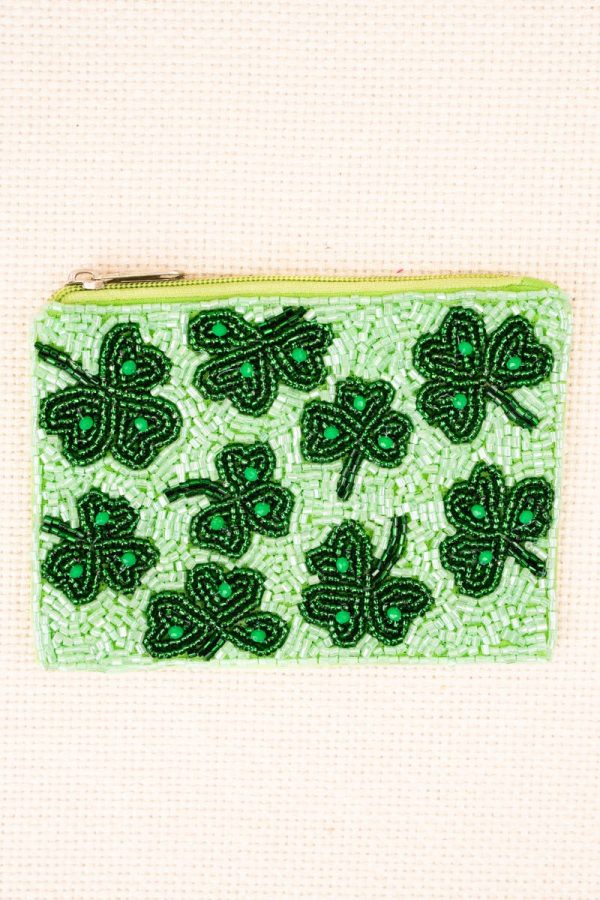 Viola Green Shamrock Seed Bead Coin Purse Cheap