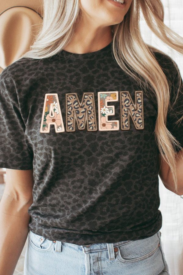 Boho Amen Faux Embroidery Transfer Fine Jersey Tee on Sale